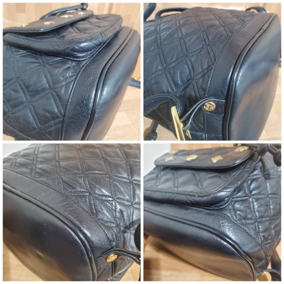 Authentic MCM Black Quilted Leather Stark Gold Embellished Backpack - Picture 3 of 9